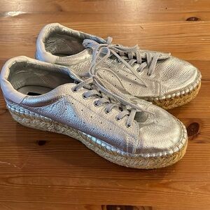 Steven by Steve Madden Womens Size 8 B silver Espadrille Lace Up Shoes
